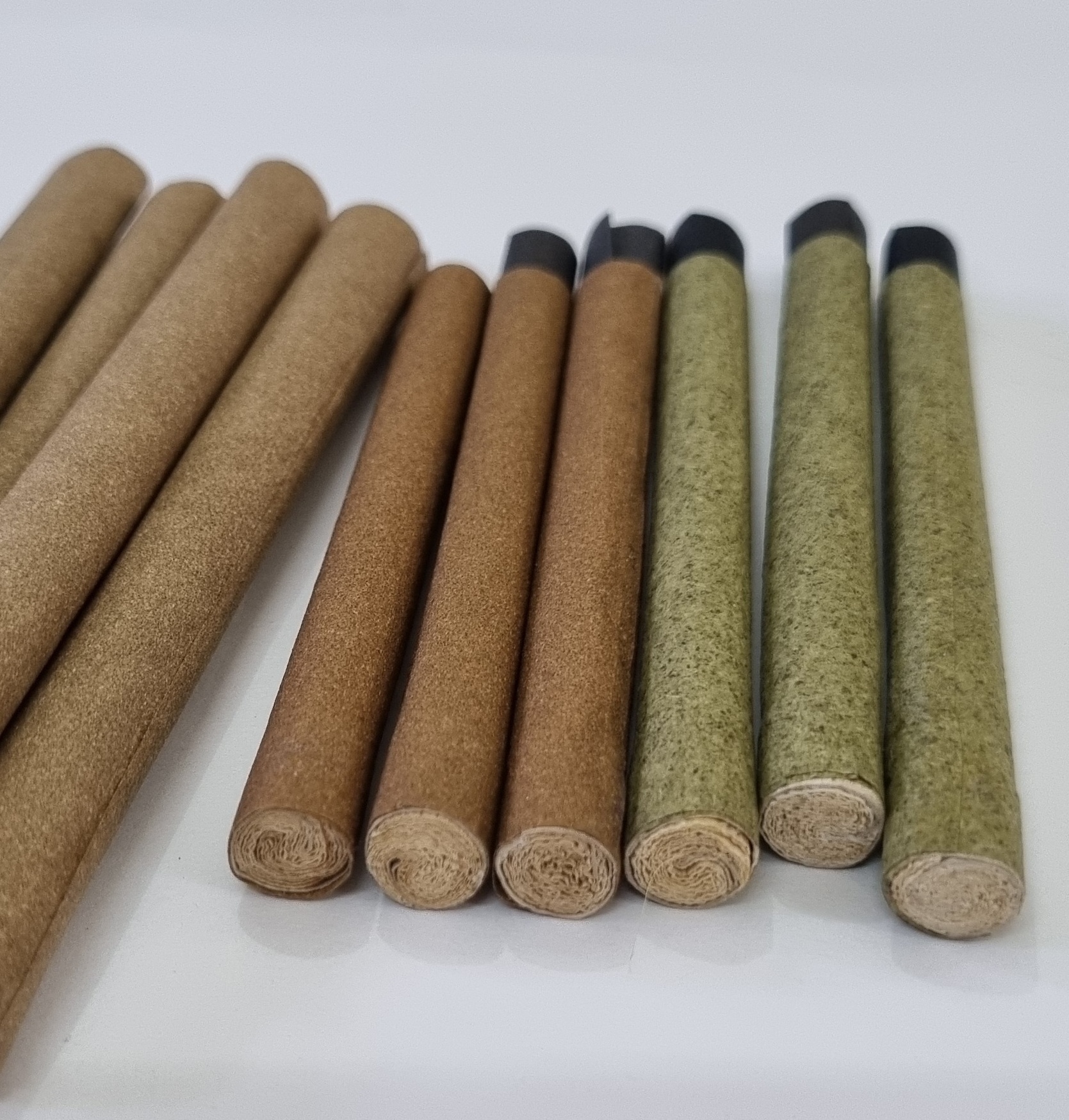 Brown Leaf Wraps & Rolling paper rolled cones straight tubes American Hem Brown & Green paper rolled cones in custom size 4 USA