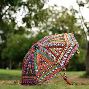 Handmade Colorful Embroidery Flower Work With Mirror Work Small Umbrella For Decoration Mehndi Decor Wedding Decor Props