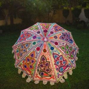 Handmade Colorful Embroidery Elephant Work With Mirror Work small Umbrella Parasol Umbrella For Wedding Decoration