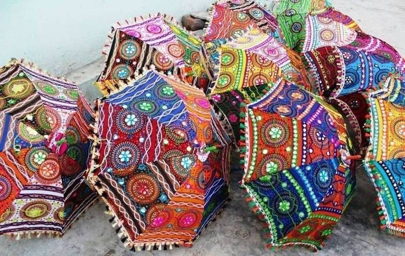 Handicraft Rajasthani Embroidered Umbrella for Party Event Wedding Anniversary Festival Diwali Navratri Decoration Umbrella