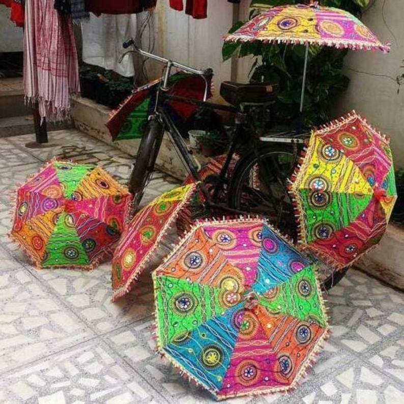 Handicraft Rajasthani Embroidered Umbrella for Party Event Wedding Anniversary Festival Diwali Navratri Decoration Umbrella