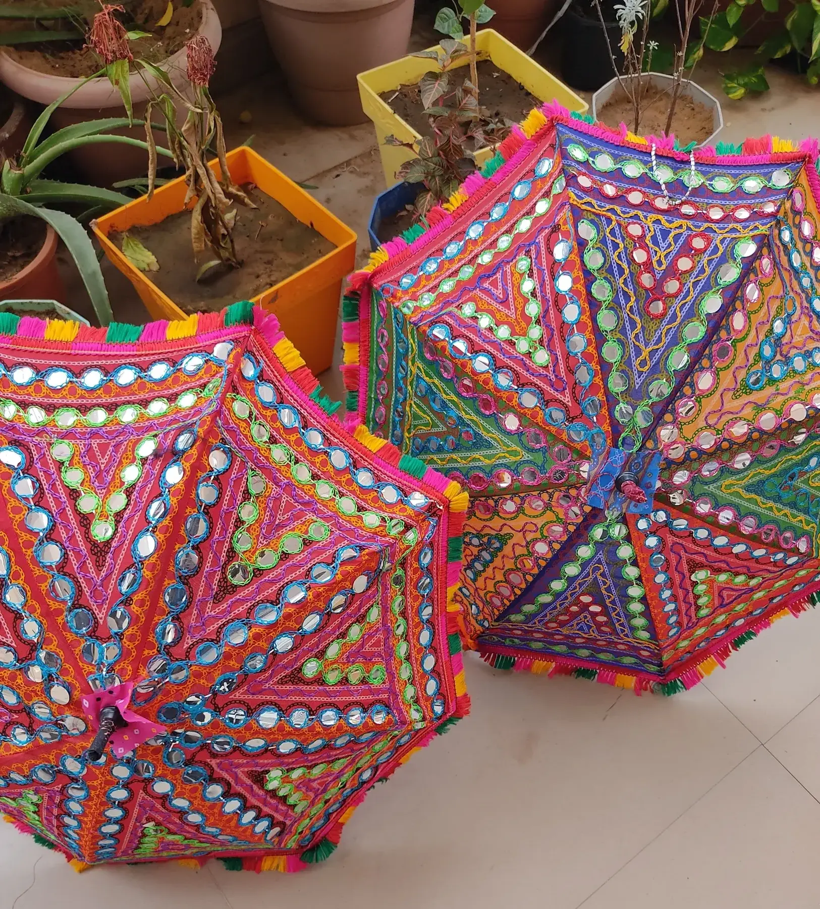 BEAUTIFUL DECORATIVE RAJASTHANI UMBRELLA FOR DIWALI DECORATION MEHNDI HALDI WEDDING PARTY DECOR / MIRROR WORK DESIGNER UMBRELLA