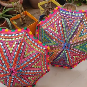 BEAUTIFUL DECORATIVE RAJASTHANI UMBRELLA FOR DIWALI DECORATION MEHNDI HALDI WEDDING PARTY DECOR / MIRROR WORK DESIGNER UMBRELLA