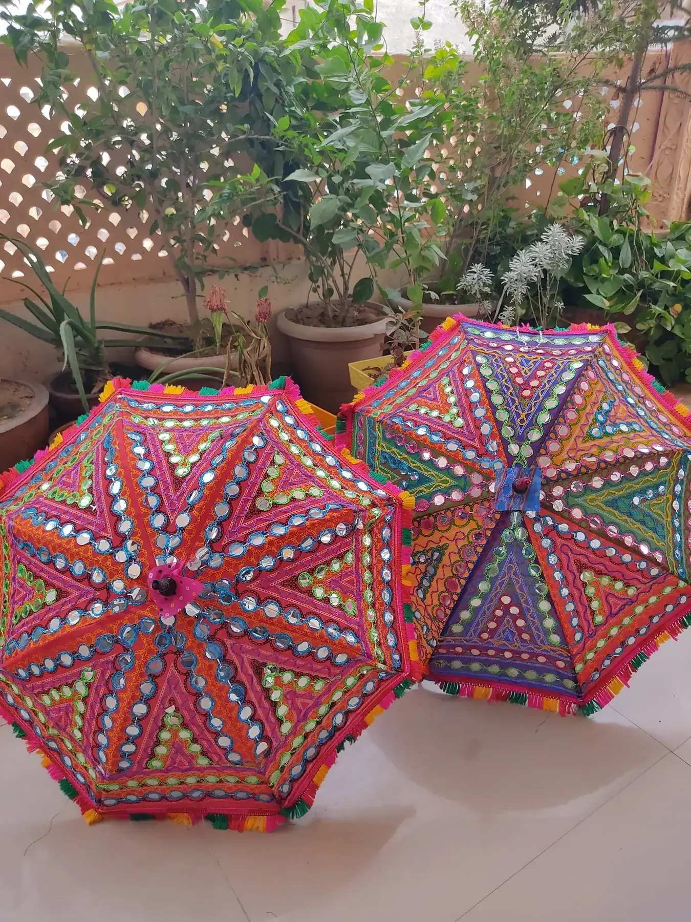 BEAUTIFUL DECORATIVE RAJASTHANI UMBRELLA FOR DIWALI DECORATION MEHNDI HALDI WEDDING PARTY DECOR / MIRROR WORK DESIGNER UMBRELLA