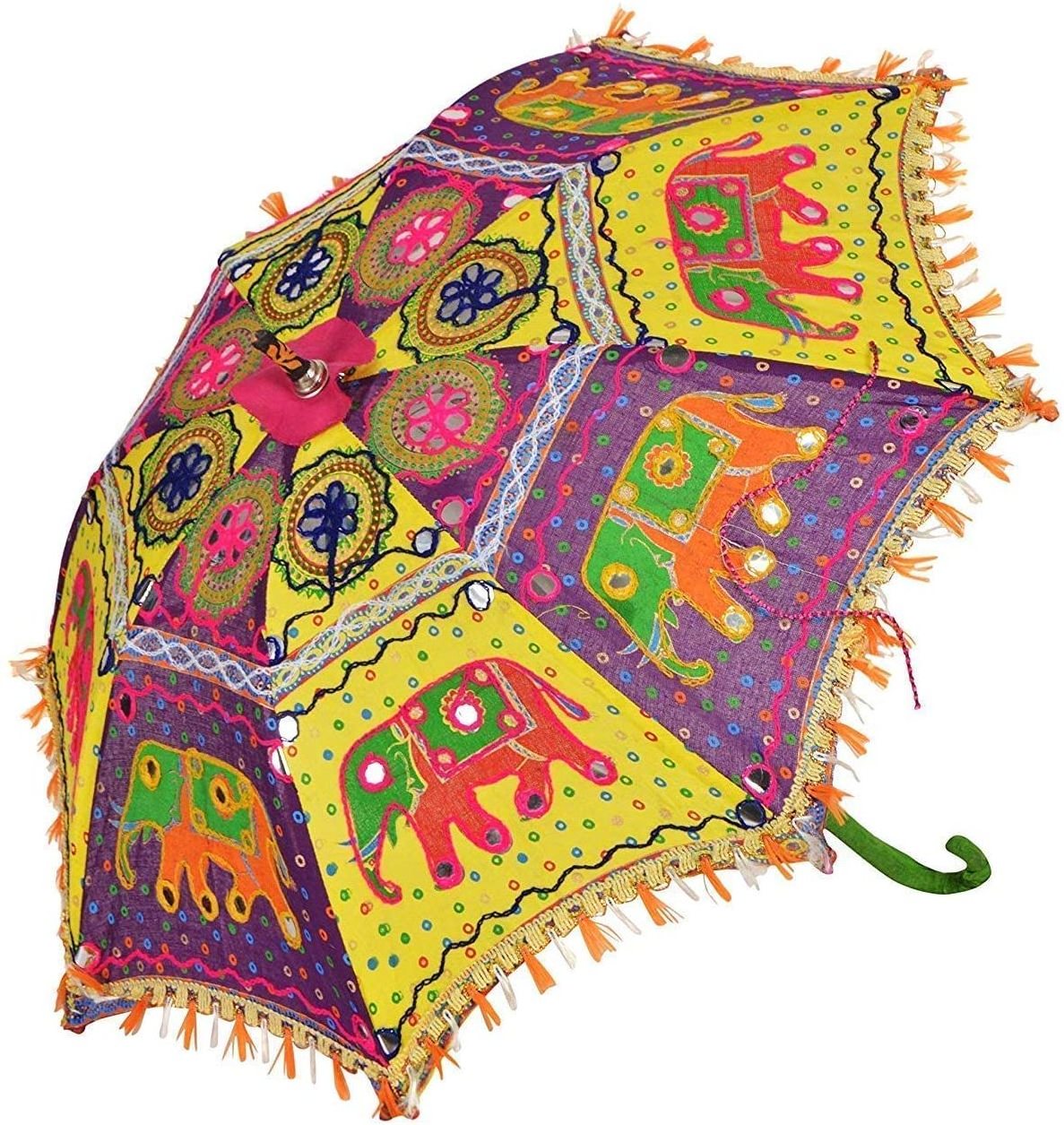 ELEPHANT PRINT EMBROIDERY WORK DECORATIVE WEDDING UMBRELLA | GUJRATI UMBRELLA USEFUL FOR PARTY DECORATION, HOME DECOR