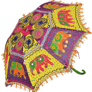 ELEPHANT PRINT EMBROIDERY WORK DECORATIVE WEDDING UMBRELLA | GUJRATI UMBRELLA USEFUL FOR PARTY DECORATION, HOME DECOR