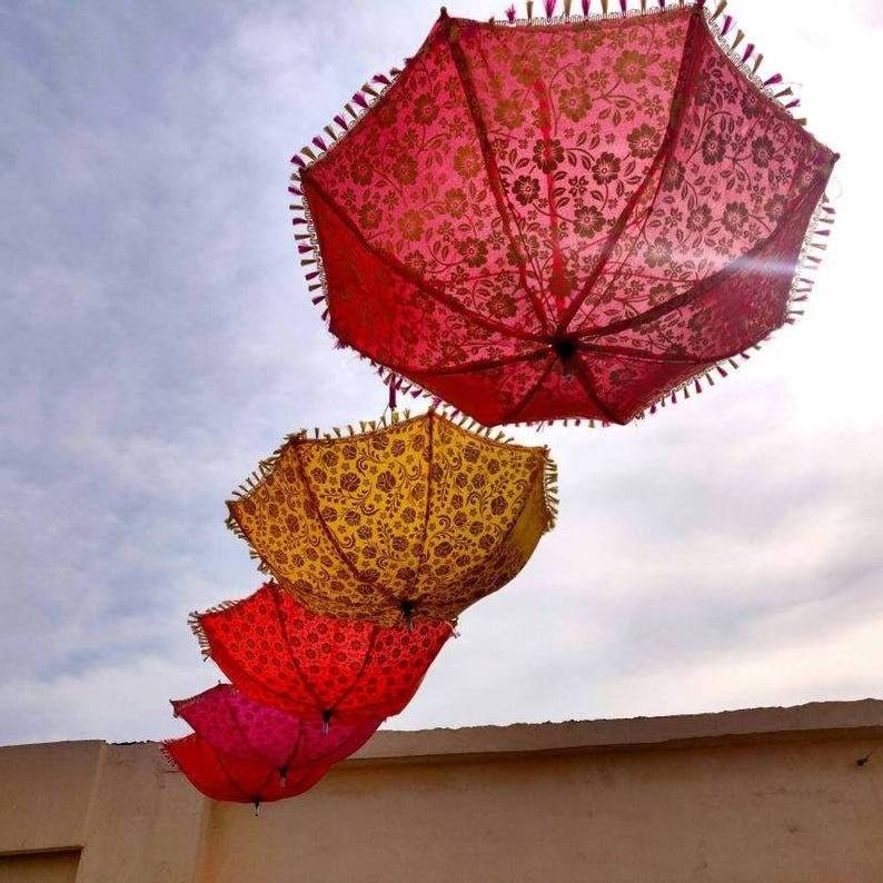 Handmade ethnic Garden Umbrella Designer Cotton sun parasol Indian decorative gift rajasthani antique work colorful umbrella