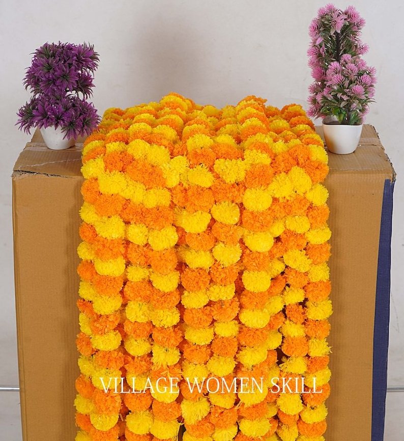 Wholesale Artificial Marigold Flower Garlands Vine Wedding Indian Event Decoration Artificial Flowers Strings Mehndi Decorations