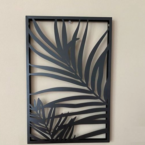 Modern Luxury Wall Art Large Metal Wall Nature Art Black Metallic Leaf Frame Wall Hanging Decor for Living Room