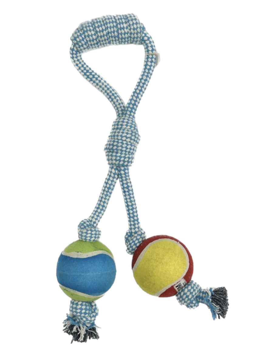 Most Selling Easy to Play Two Tennis Balls Handle Ball Cotton Rope Toy For Dogs from Indian Exporter and Manufacturer