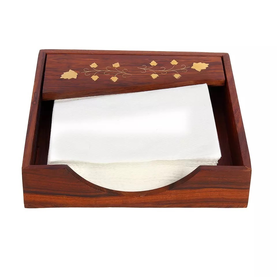 Square shape Wooden Napkin & Tissue paper Box Unique Design Restaurant & Hotels Table Top Napkin Decorative Wooden Box