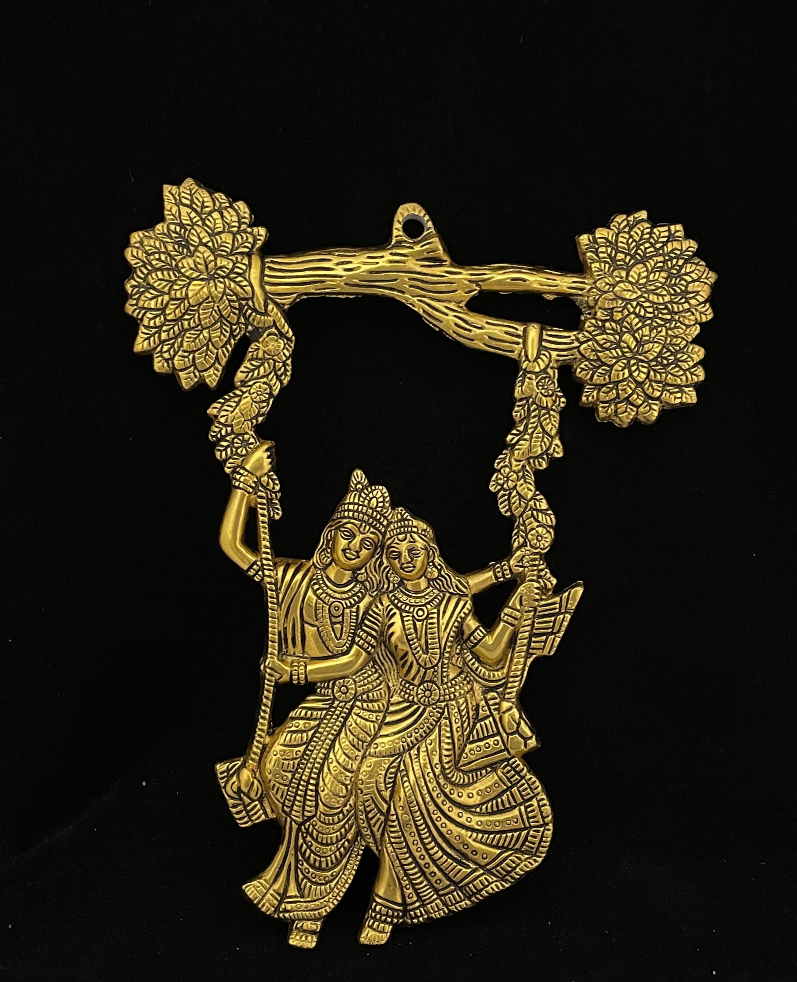 New Arrival Handicraft Brass Metal Gold Plated Radha Krishan Branch Jhoola For Home Decoration And Gifting Wedding Gift Item