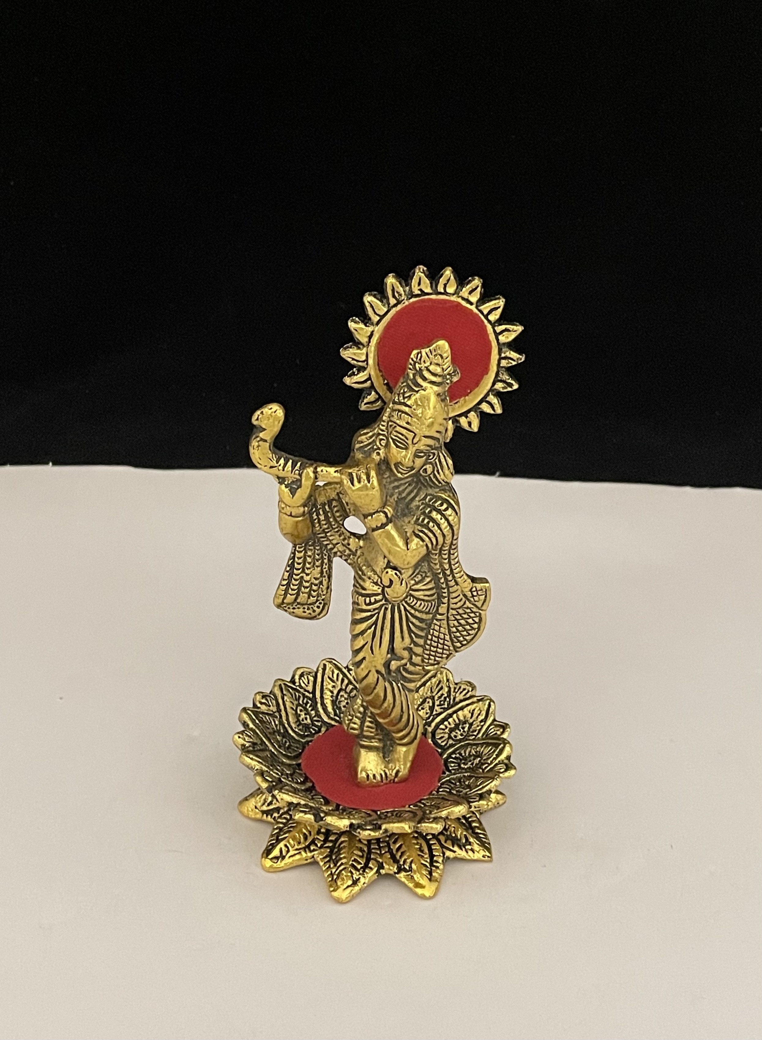 Handcrafted Metal Gold Plated Krishna Statue Hindu God Sculpture Religious Gifts Item For Decoration And Gifting