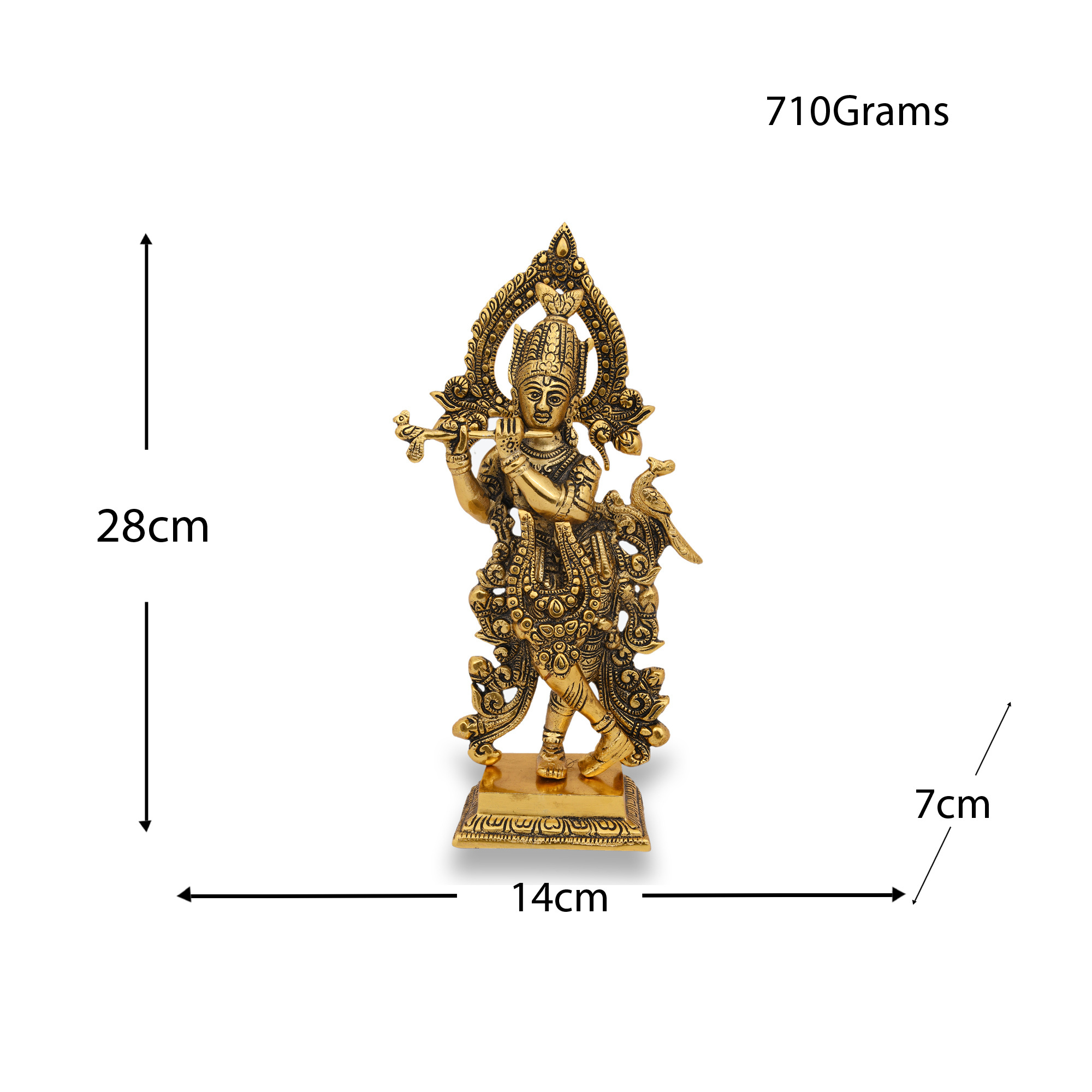 Handcrafted Metal Gold Plated Krishna Idol Statue Hindu God Sculpture Religious Gifts Item For Decoration And Gifting