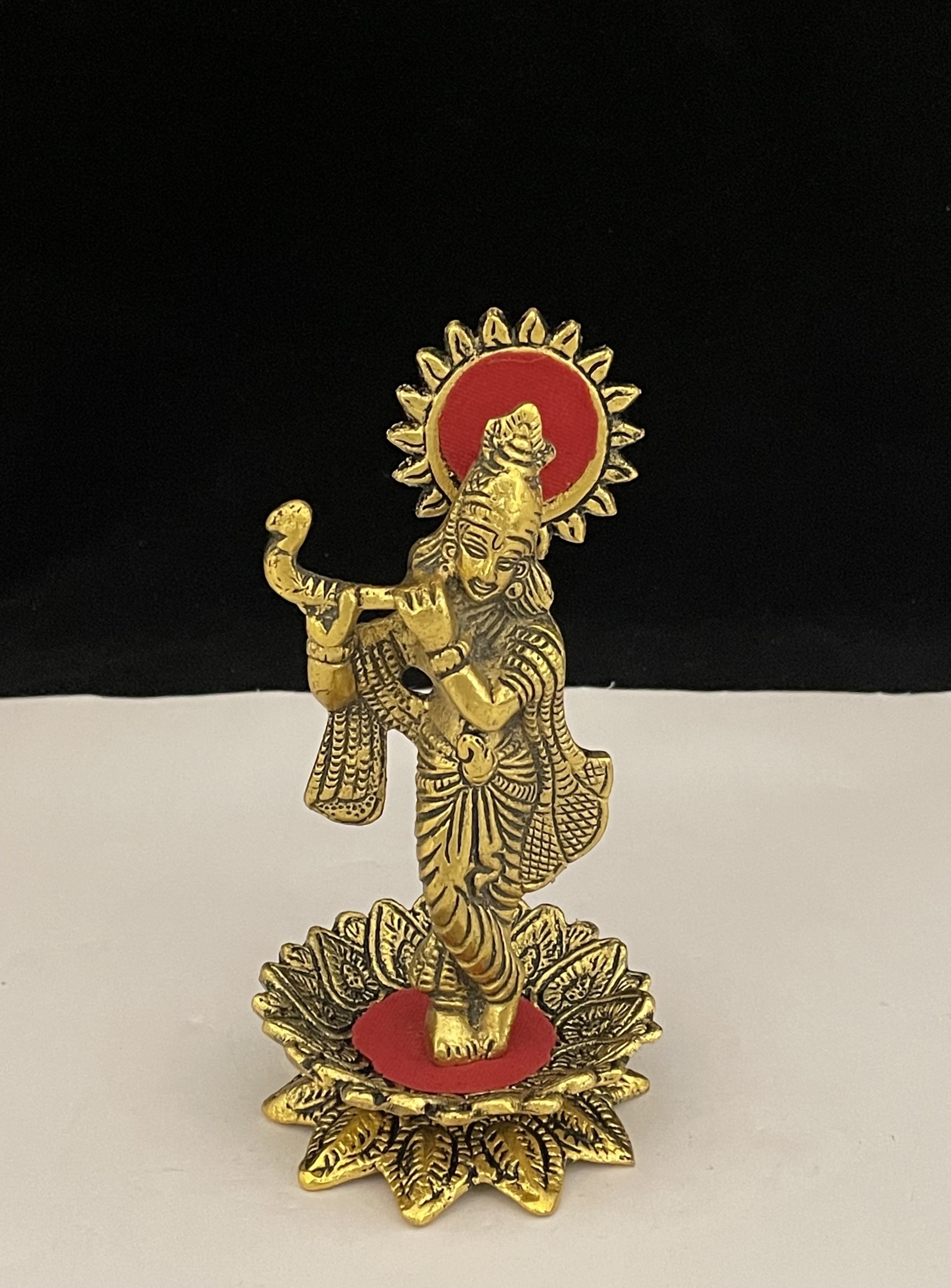 Handcrafted Metal Gold Plated Krishna Statue Hindu God Sculpture Religious Gifts Item For Decoration And Gifting