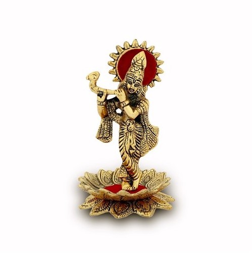 Handcrafted Metal Gold Plated Krishna Statue Hindu God Sculpture Religious Gifts Item For Decoration And Gifting