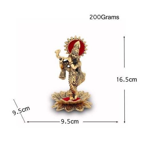 Handcrafted Metal Gold Plated Krishna Statue Hindu God Sculpture Religious Gifts Item For Decoration And Gifting