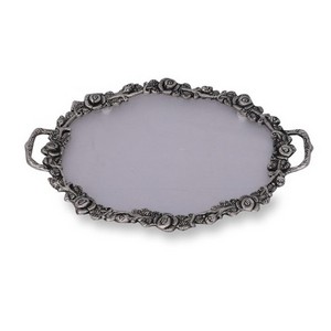 Latest design best selling long lasting handmade silver plated oval tray big 15 inch for return wedding made in india