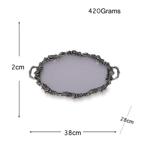 Latest design best selling long lasting handmade silver plated oval tray big 15 inch for return wedding made in india