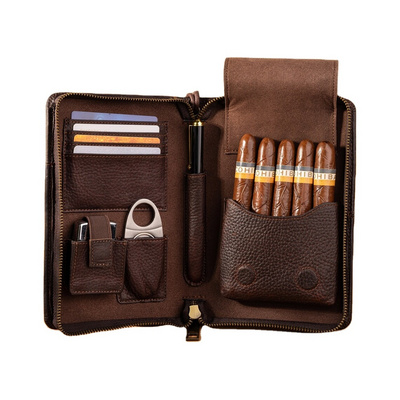 Wholesale Genuine Leather Travel Humidor Cigar Case Box for Cigar and Cigar Accessories Case