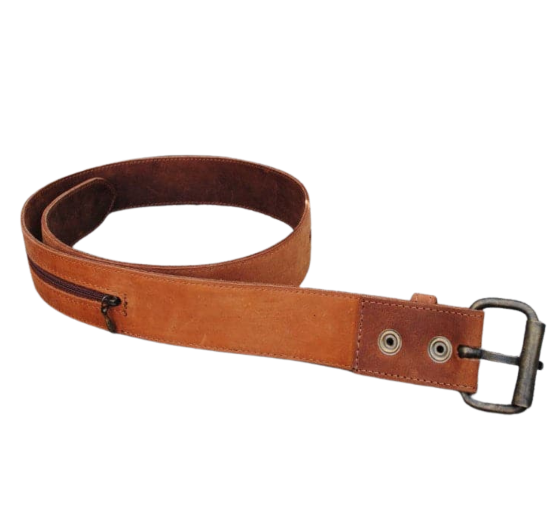 Buy New Design Hidden Money Pocket Travel Brown Leather Belts Plain Design Customization Manufacturer Leather Best Belt For Mens