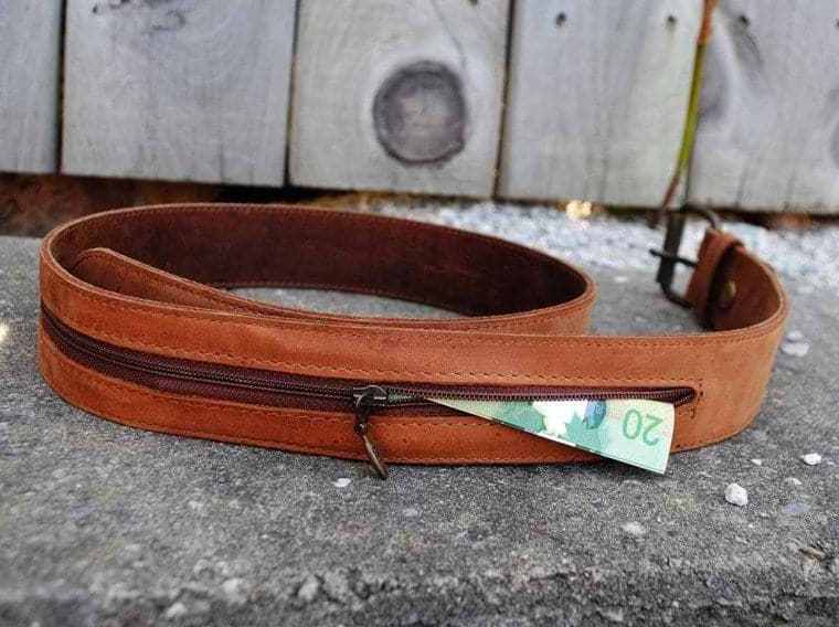 Buy New Design Hidden Money Pocket Travel Brown Leather Belts Plain Design Customization Manufacturer Leather Best Belt For Mens