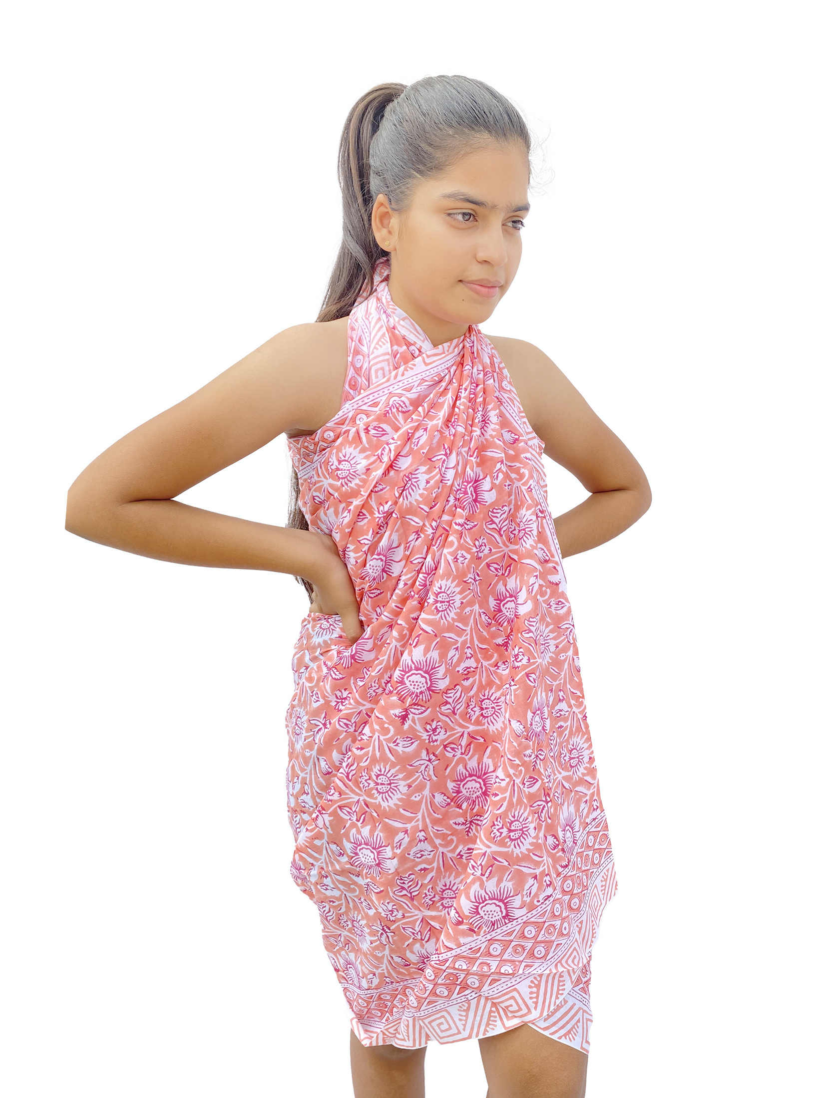 Fancy Beach wear Cotton Sarong Beach Cover Up for Women wear Hand Block Floral Print Swimsuit