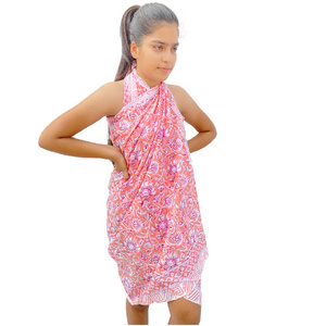 Fancy Beach wear Cotton Sarong Beach Cover Up for Women wear Hand Block Floral Print Swimsuit