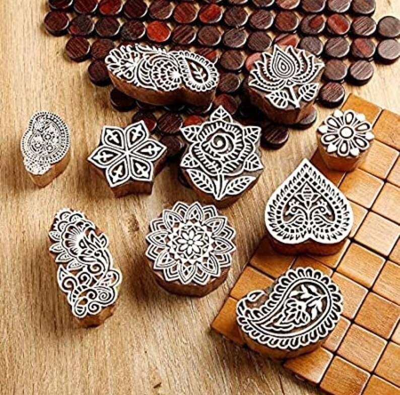 Wooden Blocks Printing Henna Craft Paper Stamp  Fabric Textile Printing Block Carved Stamps