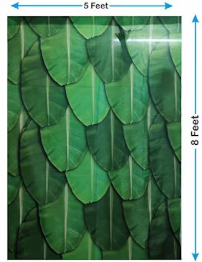 Digital Printed Banana Leaf Curtain Backdrop Decoration with Small Yellow Flower Hangings for Pooja Housewarming and Wedding