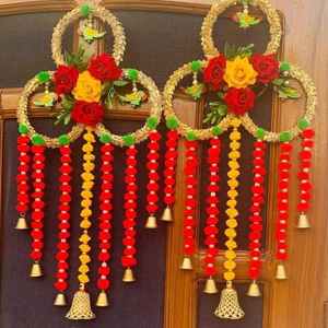 Pom Pom Gota Patti Floral Wall Hanging Parrot Design Indian Toran Wedding Decor Hanger Main Door Hanging Tea Party Decor