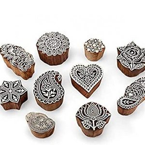 Wooden Blocks Printing Henna Craft Paper Stamp  Fabric Textile Printing Block Carved Stamps