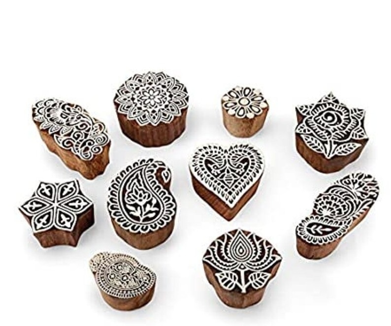 Wooden Blocks Printing Henna Craft Paper Stamp  Fabric Textile Printing Block Carved Stamps