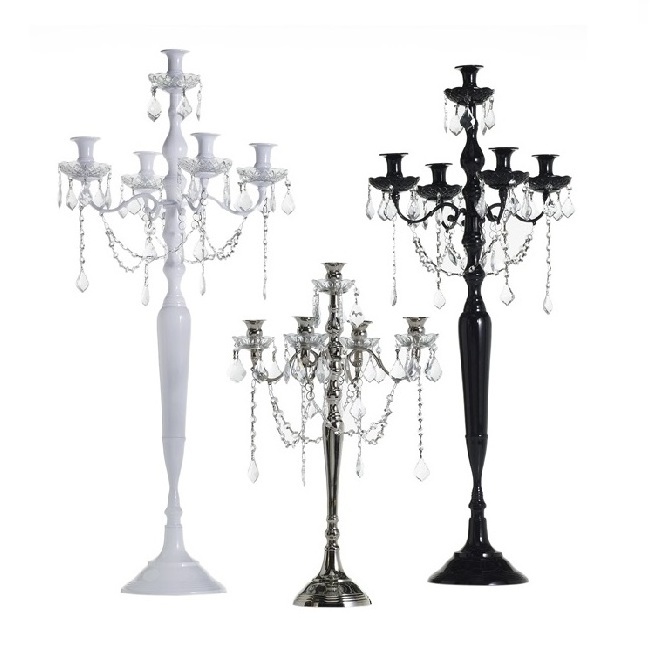 Wholesale 5 Arms Crystal Candelabra Metal Gold Crystal Wedding Black Coated Candelabra For Christmas Wedding & Valentines Decor