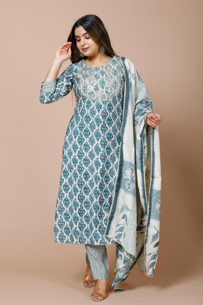 Latest Exclusive Designer Blue Floral Printed Salwar Kameez For Women By Indian Exporter Manufacturer 2023