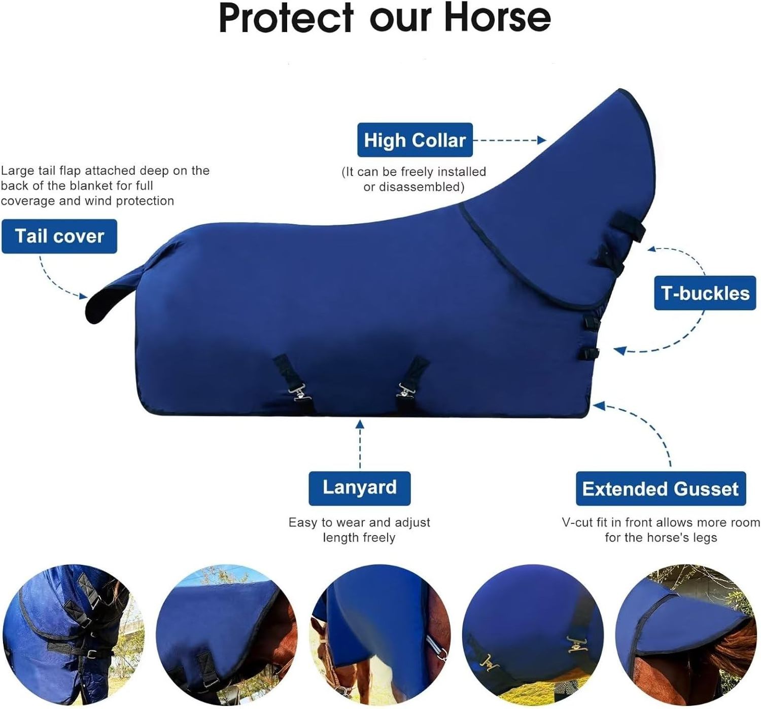 Waterproof Horse Turnout Blanket Heavy 1200D Ripstop Horse Winter Blanket Sheet 400g Fill with Detachable Neck Cover