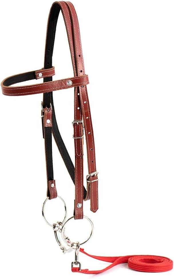 Leather Horse Bridle, Adjustable Western Brow band Bridles for Horses with Bits and Detachable Reins (S (Below 1.2 Meters), Red)