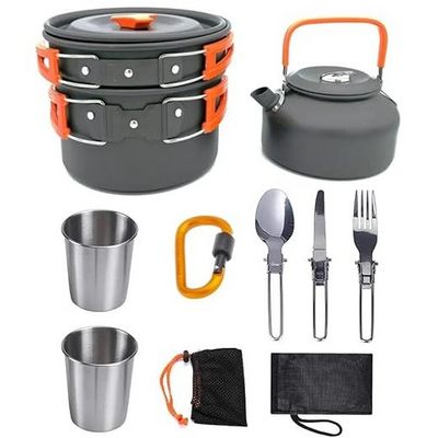 10 Piece Camping Cooking Set Cookware Mess Kit Outdoor Utensils Portable Trekking Cooking Accessories for Camping