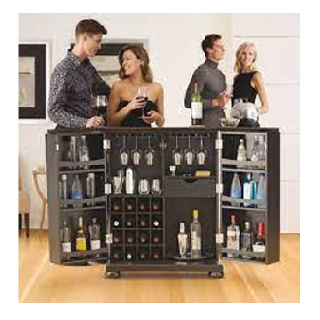 Aperol Spritz Hydraulic Bar Cabinet Solid wood corner living room bar wine rack cabinet with movable castors