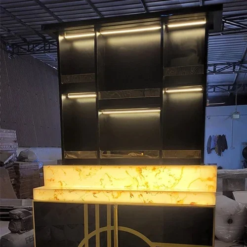 Hydraulic Bar Counter with customization options available Custom Co rian Translucent Onyx Marble Stone illuminated bar luminous