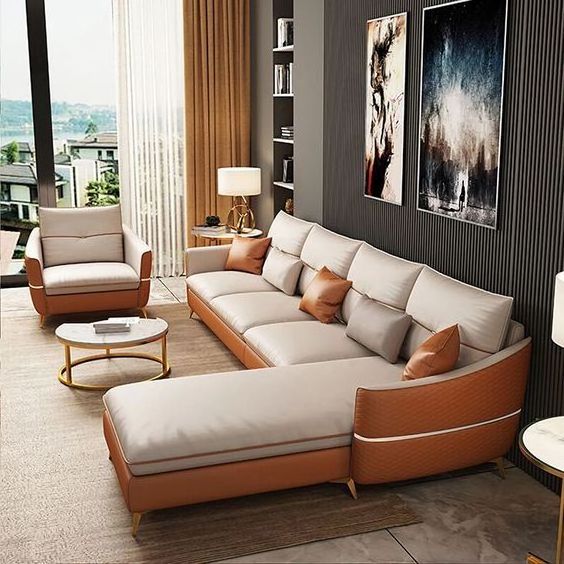 Latest Design Full Leather Luxury Living Room Sofa Furniture Set