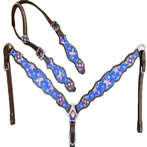 Wholesale Price Hand Braided Decorative Horse Tack Made By Genuine Leather Headstall Breastplate set