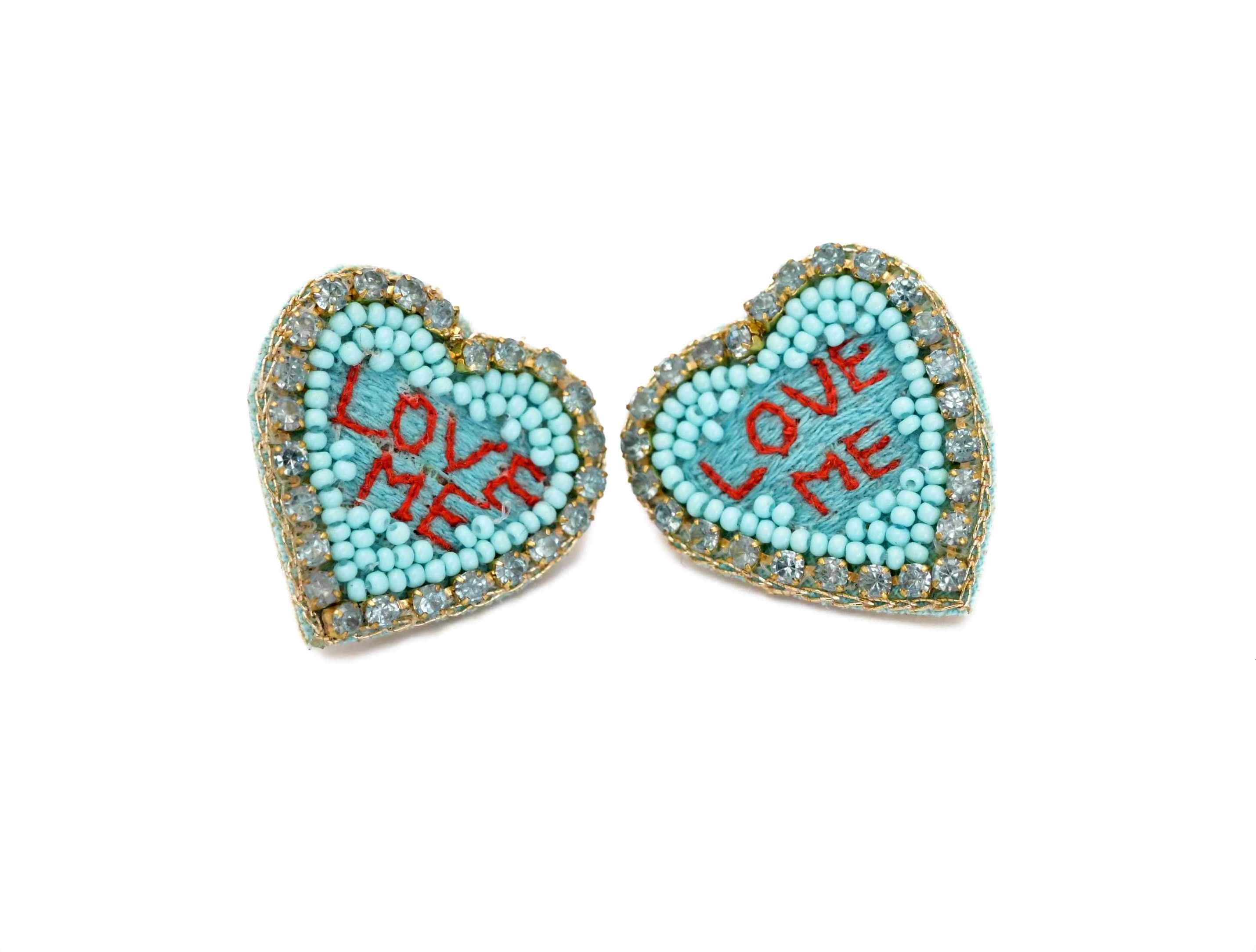 Colorful Earring For Valentine Day Beautiful Heart Shape Handmade Bead Embroidered Make in India