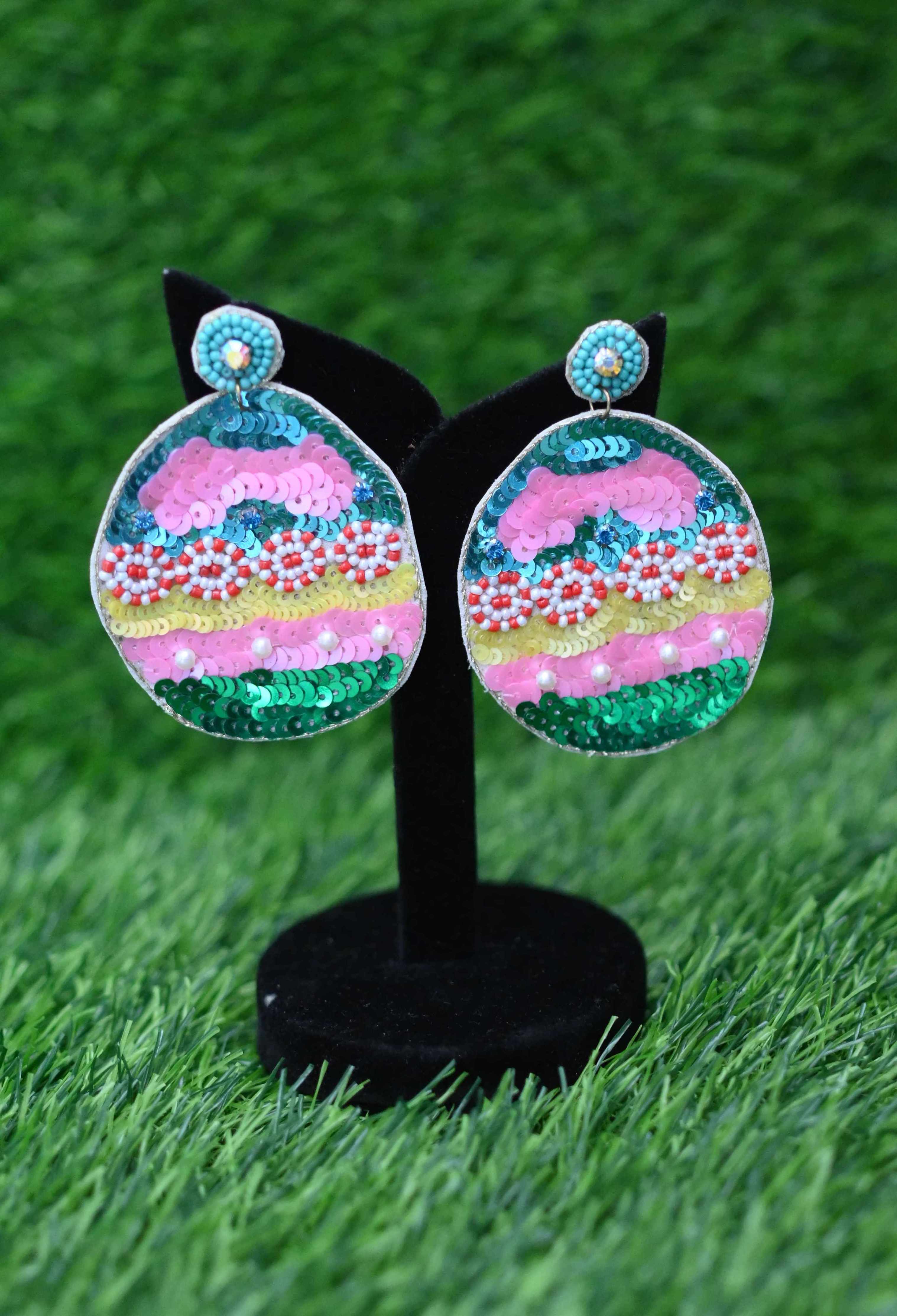 Handmade Beaded Earrings For Festivals Happy Easter Day Egg Earrings Multi Color Women and Girls in 2023