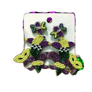 2023 New Mardi Gras Earrings Colorful Leaf Handmade Embroidered Beaded Earrings Three Color Fashion jewelry