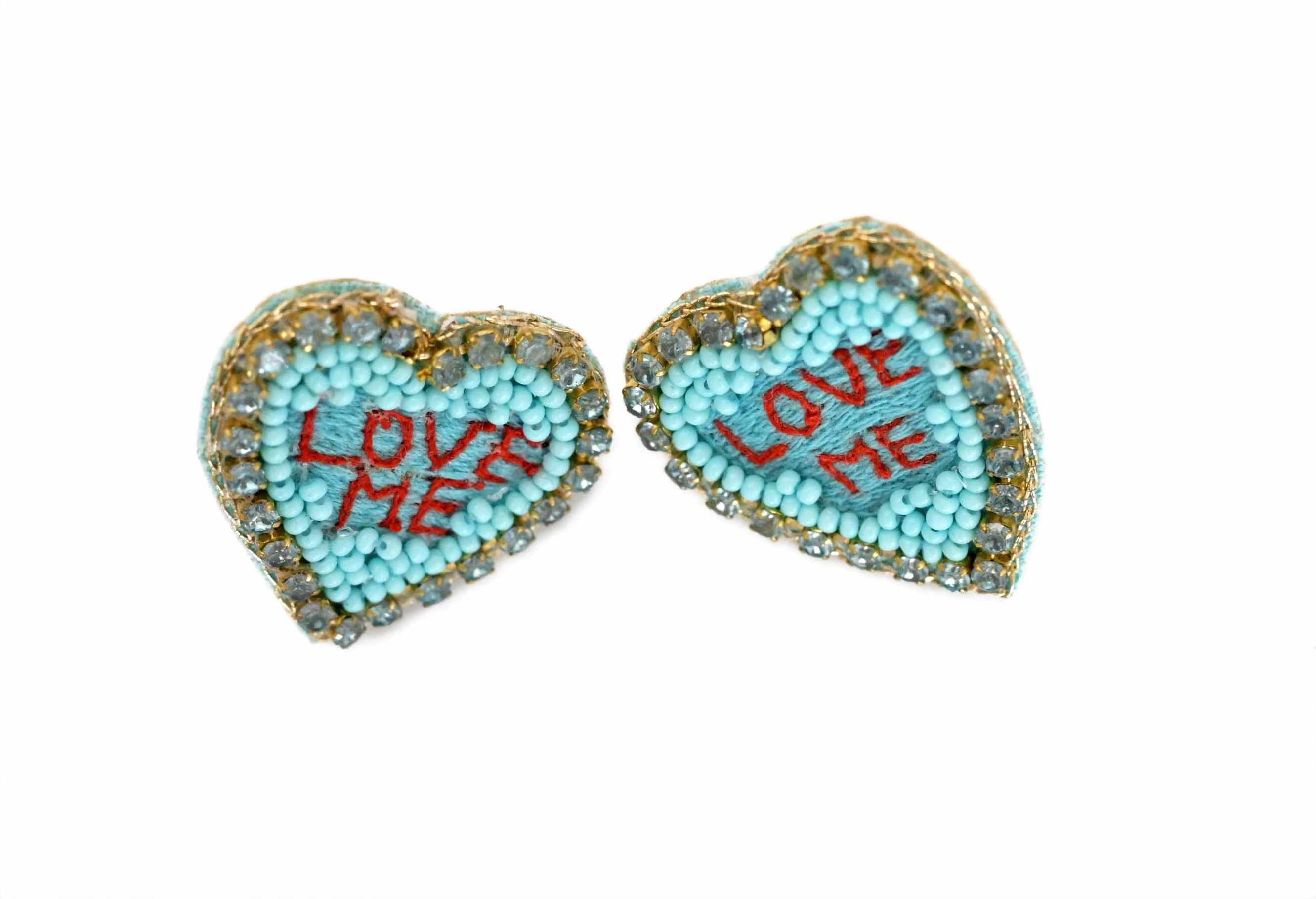 Colorful Earring For Valentine Day Beautiful Heart Shape Handmade Bead Embroidered Make in India