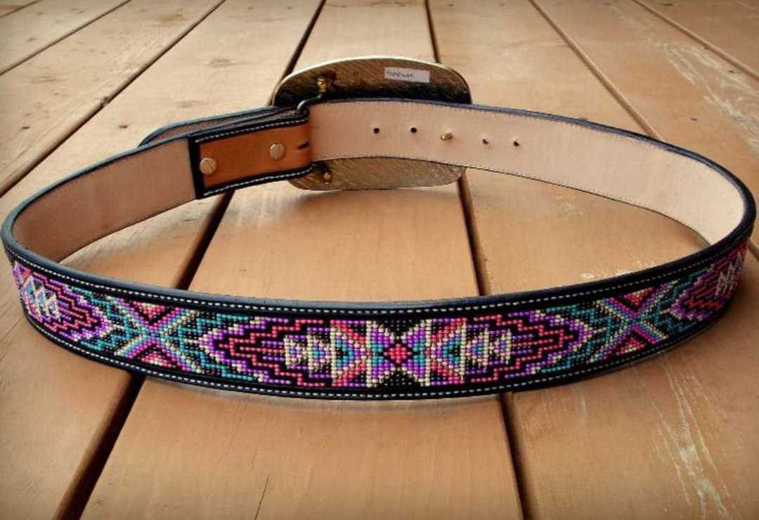 Turquoise & Pink Beaded Full Grain Leather Belt Premium Cow Hide Handtooled Designs Luxury Belts Ready to Ship Unisex