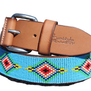 Turquoise Beaded Full Grain Leather Heavy Duty Belt Premium Cow Hide Custom Beaded Designs Luxury Belts Ready to Ship Unisex