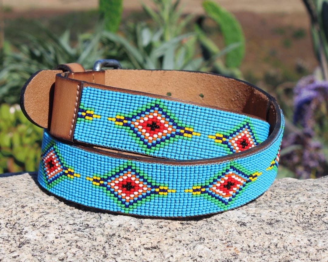 Turquoise Beaded Full Grain Leather Heavy Duty Belt Premium Cow Hide Custom Beaded Designs Luxury Belts Ready to Ship Unisex