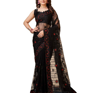 Soft NetSequence embroidery work saree with blouse piece indian party wear ladies women wear sari cheap low price wholesale